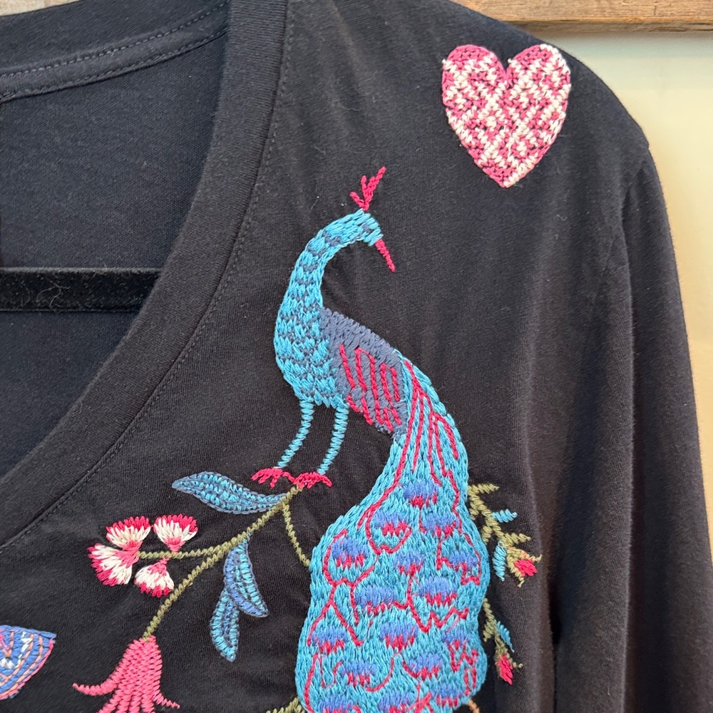 Johnny Was Black Top with Multicolor Embroidery - Picture 5 of 8